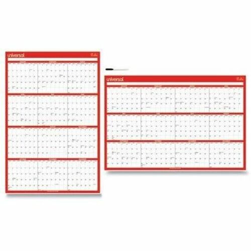 Universal Calendar - Monthly - 12 Month - January 2023 to December 2023 - White/Red Sheet - Wall Mount - Erasable, Write on/Wipe off, Double-sided, Planing Calendar, Printed