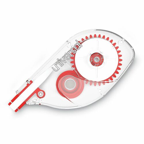 Universal Correction Tape - 0.20" Tape Width x 32.83 ft Tape Length - 1 Line(s) - White Tape - Clear, Red Dispenser - Tear Resistant, Non-refillable, Film-based, Easy to Use, Ergonomic - Plastic, Film - 10 / Pack