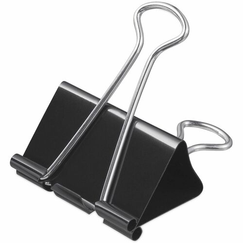Universal Binder Clips with Storage Tub, Large, Black/Silver, 12/Pack - Large - 2" Width - 1" Size Capacity - Black, Silver - Metal, Steel Wire - 12 / Pack