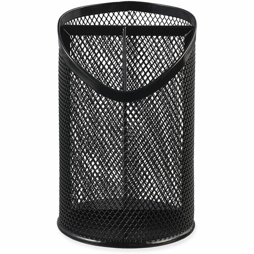 Universal Metal Mesh 3-Compartment Pencil Cup, 4.13" Diameter x 6"h, Black - 3 Compartment(s) - 6" Height - Black - Metal - 1 Each