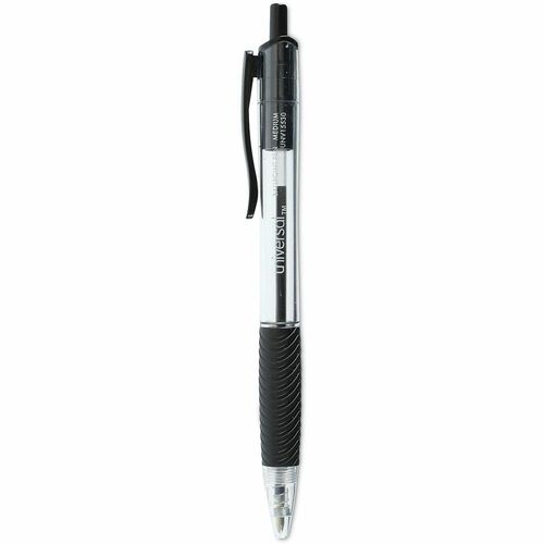 Universal Comfort Grip Ballpoint Pen - 1 mm Medium Conical Pen Point - Retractable - Black Ink - Clear, Black Barrel - 1 Dozen