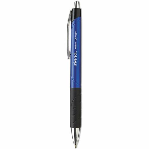 Universal Comfort Grip Ballpoint Pen - 1 mm Medium Conical Pen Point - Retractable - Blue Ink - Blue, Black Barrel - 1 Dozen