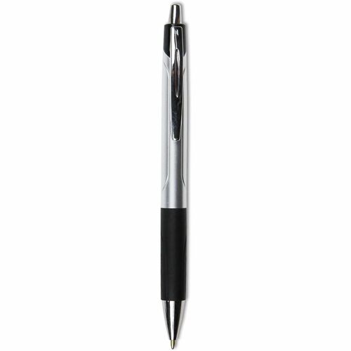Universal Comfort Grip Ballpoint Pen - 1 mm Medium Conical Pen Point - Retractable - Black Ink - Silver, Black Barrel - 1 Dozen