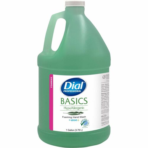 Dial Basics HypoAllergenic Foam Hand Soap - Aloe ScentFor - 1 gal (3.8 L) - Bacteria Remover - Skin, Hand, Commercial, Healthcare, School, Office, Restaurant, Daycare - Green - Cruelty-free, Sulfate-free, Paraben-free, Phthalate-free, Silicone-free - 1 Ea