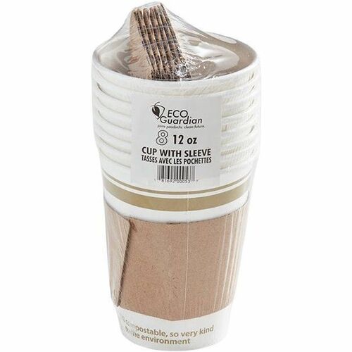 Eco Guardian 12 Oz Cup - 354.88 mL - White - Paper, Polylactic Acid (PLA) - Cold Drink, Hot Drink, Home, Restaurant - 8 / Pack