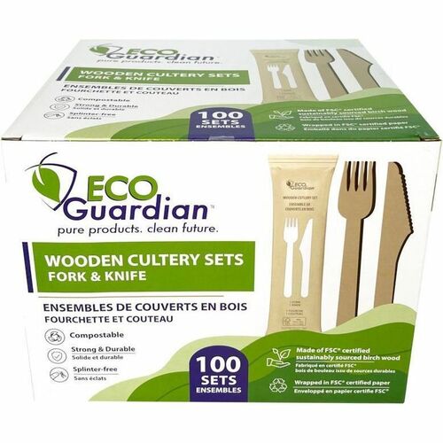 Eco Guardian Cutlery Set - Cutlery Set - Wood, Birch Wood - Natural - 100 / Pack