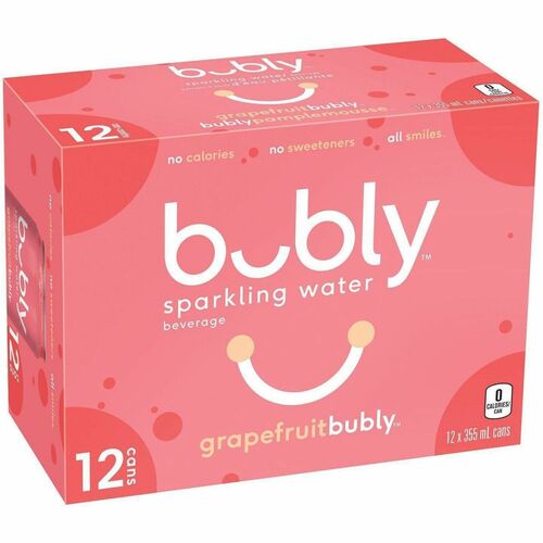 bubly Flavored Water - Ready-to-Drink - Sugar Free - 355 mL - Grapefruit - 12 / Case
