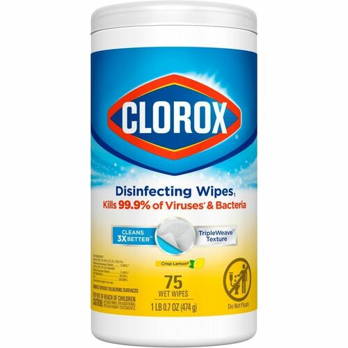 Clorox Disinfectant Wipe - For Multipurpose - Wipe - Lemon Scent - Disinfectant, Pre-moistened, Textured, Easy to Use, Phenol-free, Anti-bacterial - 75/Canister - 1 Unit