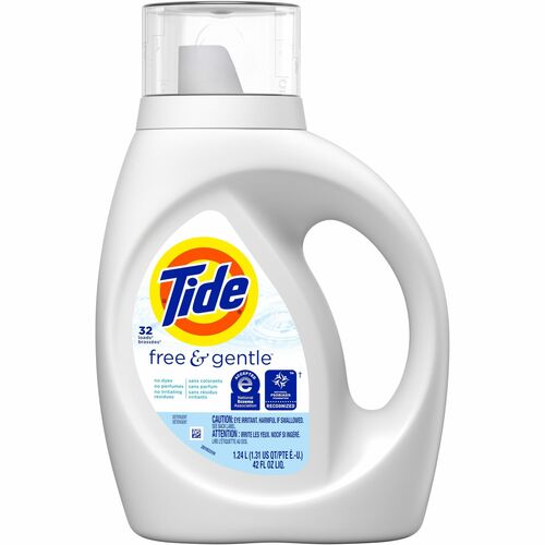 Tide Free/Gentle Liquid Detergent - For Laundry, Washing Machine - Liquid - 42 fl oz (1.3 quart) - Free & Clear Scent - Phosphate-free, Hypoallergenic, Dye-free, Kosher - White - 1 Bottle