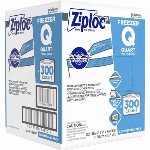 Ziploc® Grip n' Seal Freezer Bags - Medium Size - 7.43" - Blue - Plastic - Food, Healthcare, Office, Commercial, Storage - 300/Box - 1 / Carton