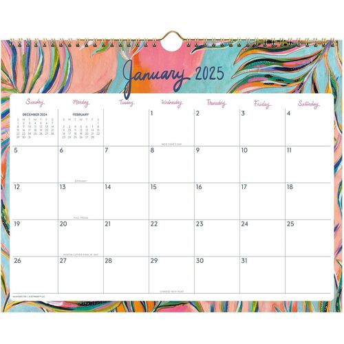 At-A-Glance EttaVee Monthly Wall Calendar - Monthly - 12 Month - January - December - 1 Month Single Page Layout - 15" x 12" Sheet Size - 2.18" x 2.81" Block - Twin Wire - Wall Mount - Multi - Monthly Calendar, Unruled Daily Block, Daily Block, Reference 