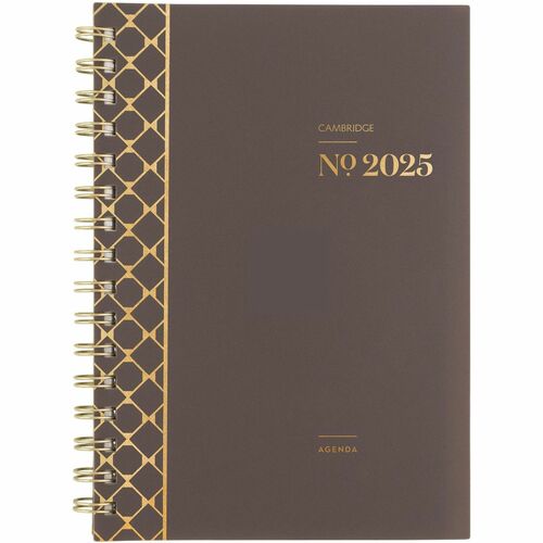 Cambridge WorkStyle Focus Planner - Monthly, Weekly - 12 Month - January - December - 1 Week, 1 Month Double Page Layout - 5 1/2" x 8 1/2" Sheet Size - Twin Wire - Brown - Poly CoverTo-do List, Goal Section, Dated Planning Page, Notes Section, Unruled Dai