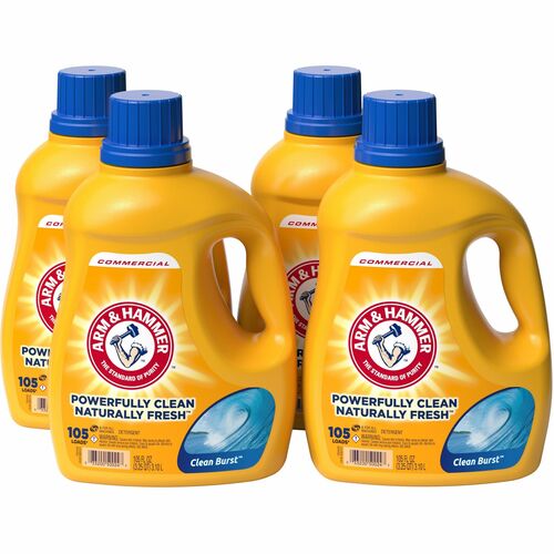 Arm & Hammer Clean Burst Laundry Detergent - For Laundry, Fabric - Concentrate - Liquid - 105 fl oz (3.3 quart) - Clean Burst ScentBottle - 4 / Carton - Odor Neutralizer, Versatile - Yellow, Blue