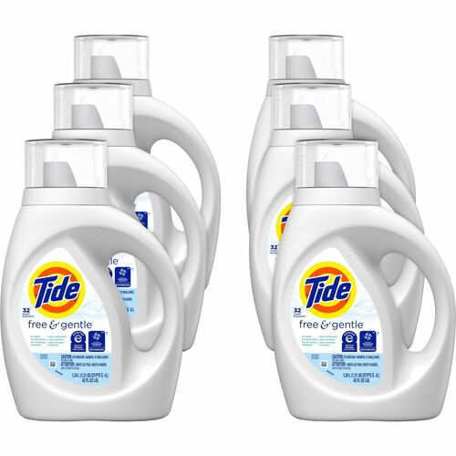 Tide Free/Gentle Liquid Detergent - For Laundry, Washing Machine - Liquid - 42 fl oz (1.3 quart) - Free & Clear Scent - Phosphate-free, Hypoallergenic, Dye-free, Kosher - White - 6 / Carton