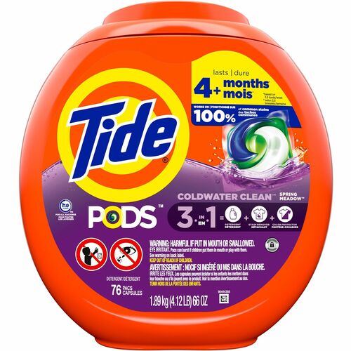 Tide Pods Laundry Detergent - For Laundry, Washing Machine, Clothes, Clothing - Concentrate - Spring Meadow Scent - 4 / Carton - Phosphate-free - Orange