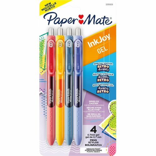 Paper Mate InkJoy Gel Pens - 0.7 mm Pen Point Size - Retractable - Assorted Gel-based Ink - 4 / Pack