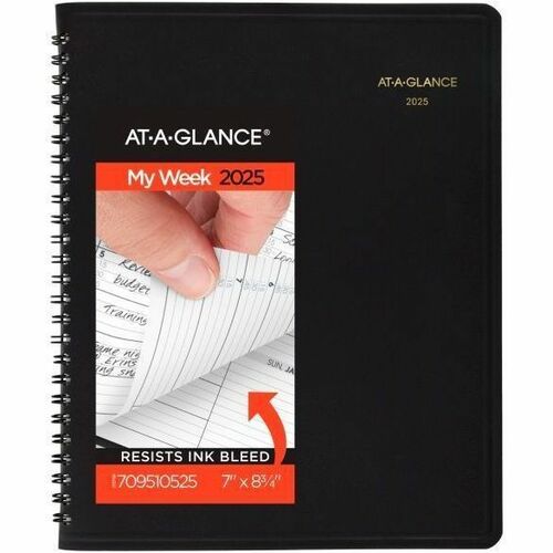 At-A-Glance 2025 Weekly Appointment Book Planner, Black, Medium, 7" x 8 3/4" - Medium Size - Julian Dates - Weekly, Monthly - 13 Month - January 2025 - January 2026 - 7:00 AM to 8:45 PM - Quarter-hourly - Monday - Friday, 7:00 AM to 5:30 PM - Saturday - 1