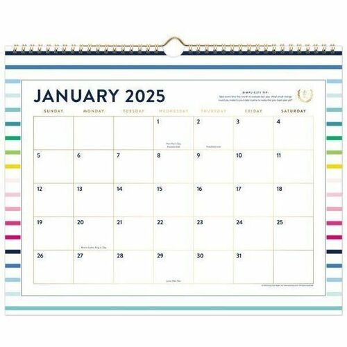 2025 Simplified by Emily Ley for AT-A-GLANCE® Monthly Wall Calendar, 15" x 12" , Happy Stripe, January To December, EL32-707 - Medium - Regular - Monthly - January 2025 to December 2026 - White Sheet - Wire Bound - Wall Mount - 12" Height