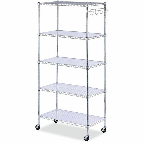 Alera 5-Shelf Wire Shelving Kit with Casters and Shelf Liners, 36w x 18d x 72h, Silver - 5 Shelf(ves) - 72" Height x 36" Width x 18" Depth - Caster, Lockable Casters - Silver - Wire, Steel