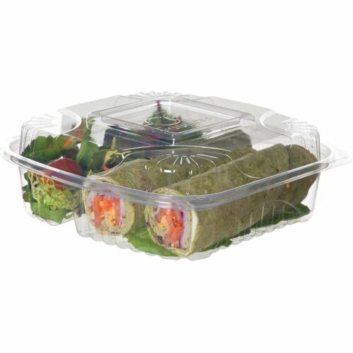 Eco-Products 8in, 3-Compt PLA Clamshell, Clear - Food - Clear - Polylactic Acid (PLA), Plastic Body - 80 Pack