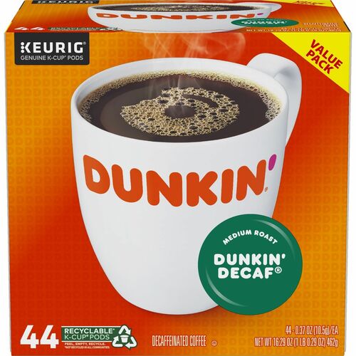 Dunkin'® K-Cup, Pod Decaf Keurig Single-Serve K-Cup Pods, Medium Roast Coffee, 44 Count - Compatible with Keurig Brewer - American - Medium - 0.4 oz Per Pod - K-Cup, Pod - Decaf - Kosher - Decaffeinated - 44 / Pack