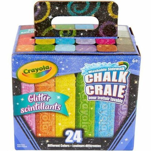 Crayola Washable Sidewalk Chalk, Glitter, 24 Count - Orchid Explosion, Sun Shower, Campfire Flicker, Crimson Clash, Red Slaw, Blue Blazes, Aqua Fizz, Gritty Green, Wild Wasabi, Black Gold, Diamond Dazzle, ... - 24 / Box - For Pavement, Driveways, Sidewalk