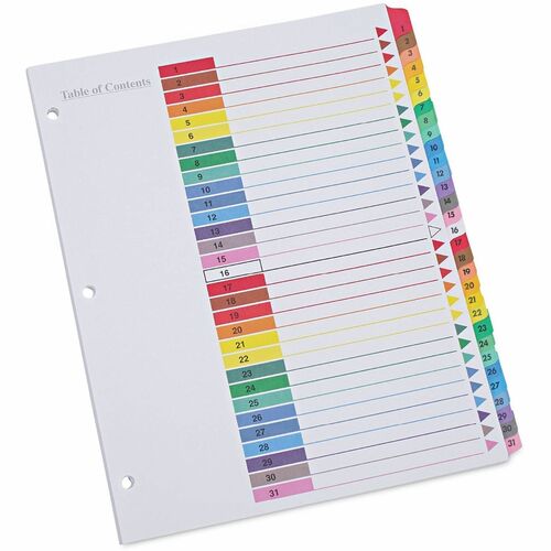 Universal Index Divider - 31 Side Tab(s) - Digit - 1-31 - 3 Hole Punched - White Paper Divider - Assorted Paper Tab(s) - Double-sided, Mylar Reinforced Edge, Laminated Tab - 1 Set