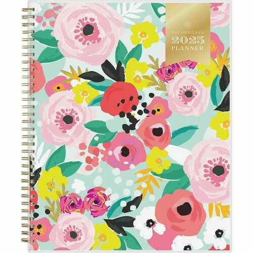 Day Designer Secret Garden Mint Planner - Weekly, Monthly - 12 Month - January 2025 - December 2025 - 11" x 8 1/2" White Sheet - Wire Bound - Green Polypropylene CoverMonthly Tab, Durable, Notes Section, Contact Sheet, Storage Pocket, Reference Calendar, 