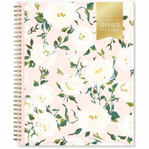 Day Designer Coming Up Roses Blush Planner - Weekly, Monthly - 12 Month - January 2025 - December 2025 - 11" x 8 1/2" White Sheet - Wire Bound - Pink Polypropylene CoverTo-do List, Monthly Tab, Durable, Contact Sheet, Storage Pocket, Goal Section, Notes A