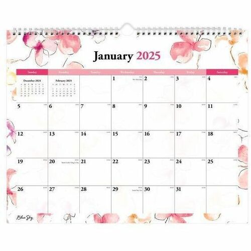 2025 Blue Sky Monthly Wall Calendar, 15" x 12" , Lindley, January 2025 To December 2025 - Medium - Regular - Monthly - January 2025 to December - 12" x 15" Sheet Size - White Sheet - Wire Bound - Wall Mount - 15" Height x 12" Width - International Holiday