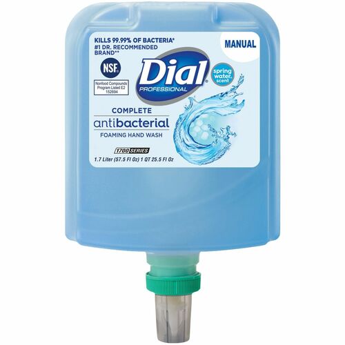 Dial 1700 Universal Dispenser Refills - Spring Water ScentFor - 57.5 fl oz (1700 mL) - Bacteria Remover - Hand, Skin - Moisturizing - Antibacterial - Blue - Non-drying - 3 / Carton