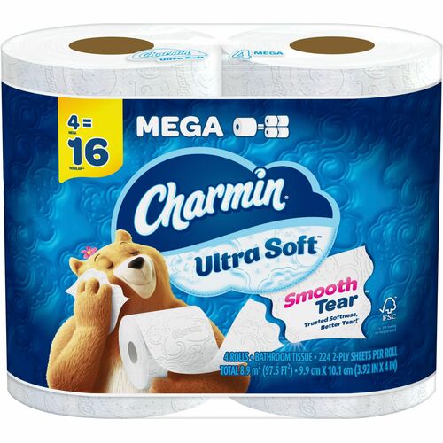 Charmin Ultra Soft Bath Tissue - 2 Ply - 224 Sheets/Roll - White - 4 Rolls Per Pack - 8 / Carton