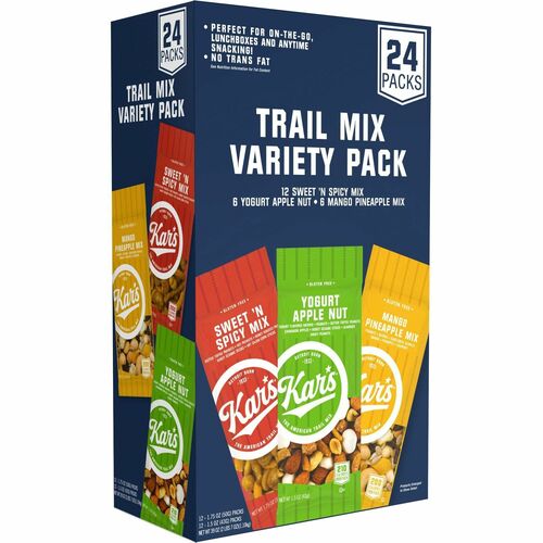 Kar's Nuts Trail Mix Variety Pack - Individually Wrapped - Mango Pineapple, Spicy, Yogurt Apple - 24 / Box