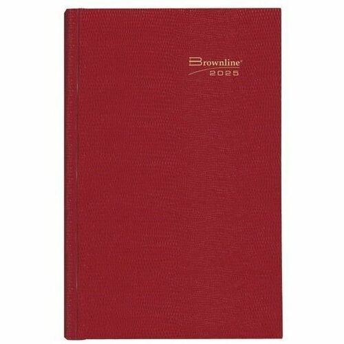Brownline Planner/Journal - Daily - 12 Month - January 2025 - December 2025 - 1 Day Single Page Layout - 7 7/8" x 10" White Sheet - Perfect - Red Faux Leather CoverUntimed Appointment Page, International Holiday, Notes Section, Cash Record Section, Tear-o