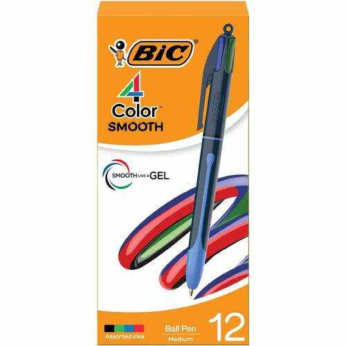 BIC 4-Color Ballpoint Pen - Medium Pen Point - 1 mm Pen Point Size - Retractable - Blue, Black, Red, Green Water Based Ink - Blue Barrel - 12 / Pack