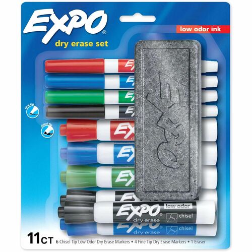 Expo Dry Erase Markers Set, Mixed Tip - Fine Chisel Marker Point - Assorted Ink - Alcohol Based - 1 Set