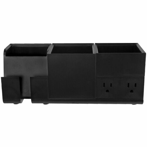 Bostitch Konnect Stackable Desk Organizer + Power Station, 4-Piece, Black - 4.1" Height x 10.5" Width x 4.1" Depth - Desktop - Stackable - Stackable, Cable Management, USB Port, Removable, Storage Tray, Non-slip Feet, Rubber Feet - Black - 1 Each