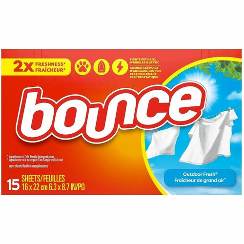Bounce Outdoor Fresh Dryer Sheets - For Fabric, Clothes, Laundry, Home - Sheet - Outdoor Fresh Scent - 22" Length x 16" Width - Recommended For: Lint Remover - Long Lasting, Anti-static - Orange - 15 Sheet
