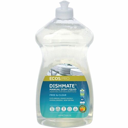 ECOS PRO Dishmate Manual Dishwashing Liquid - For Dish, Sink - Concentrate - Liquid - 25 fl oz (0.8 quart) - Free & Clear Scent - Recommended For: Grease Remover, Residue Remover, Food Remover - Aseptic, pH Balanced, Dye-free, Residue-free, Skin-friendly,