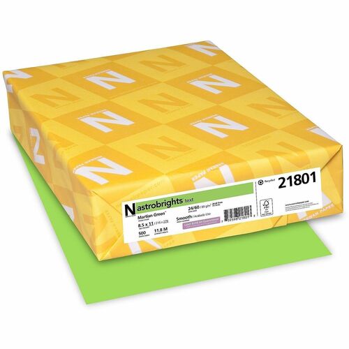 Wausau Paper Astrobrights 24 lb Colored Paper - Letter - 8 1/2" x 11" - 24 lb Basis Weight - Smooth - Heavyweight, Acid-free, Lignin-free, Bleed Proof - Lime Green - 500 Sheets per Ream - 500 / Ream
