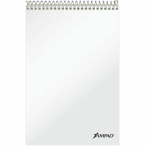 Ampad White Cover Steno Book - 80 Sheets - 160 Pages - Spiral Bound - Gregg Ruled Margin - 20 lb Basis Weight - Green Tint Paper - White Chipboard Cover - Portable, Spiral Bound, Sturdy Cover - 6 / Pack