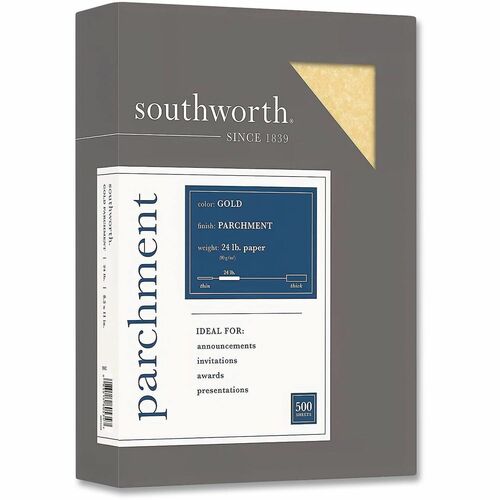 Southworth 24lb Parchment Specialty Paper - Letter - 8 1/2" x 11" - 24 lb Basis Weight - Acid-free, Lignin-free - Gold - 100 / Pack