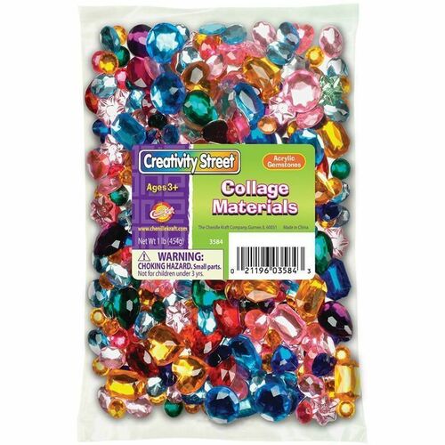 Creativity Street Acrylic Gemstones, Assorted Colors, Assorted Sizes, 1 lb. - Classroom, Project, Collage - Recommended For 3+ Year - Assorted - Metal - 1 Each