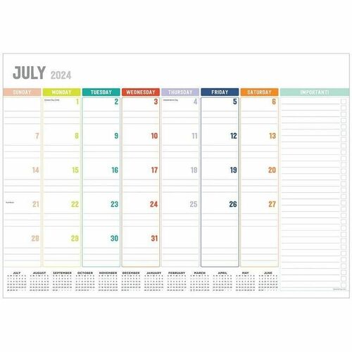 TF Publishing July 2024 - June 2025 Rainbow Blocks Medium Desk Pad Monthly Blotter Calendar - Medium - Academic - Monthly - 12 Month - July 2024 to June 2025 - 17" x 12" Sheet Size - White Sheet - 1.70" x 1.90" Block - Desk Pad, Desk - Wall Mount - Paper 