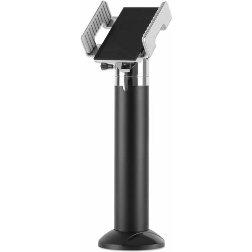 Manhattan Universal Credit Card POS Terminal Stand - Countertop, Freestanding - Aluminum, Steel, Zinc Alloy, Plastic - Black - For POS Terminal, Card Reader - Secure, Anti-theft, Tilt, 360° Swivel, Lockable, Durable, Cable Management, Rubber Pad, Slip