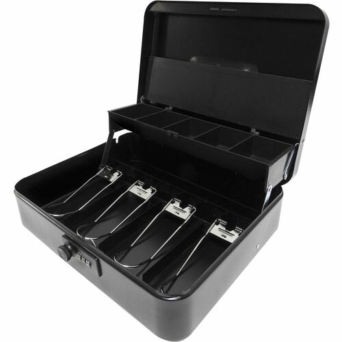 Royal Sovereign Tiered Tray Deluxe Combination Cash Box - CAD 4 Bill - 5 Coin - Steel - Black - 3.50" (88.90 mm) Height x 11.80" (299.72 mm) Width x 9.40" (238.76 mm) Depth