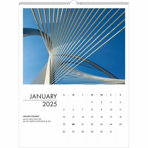 House of Doolittle Recycled Architecture Wall Calendar - Monthly - 12 Month - January 2025 - December 2025 - Sunday, Saturday - 1 Month Single Page Layout - 11" x 14" Sheet Size - Wire Bound - Wall Mount - Multi - Dated Planning Page, Holiday Listing, Hea