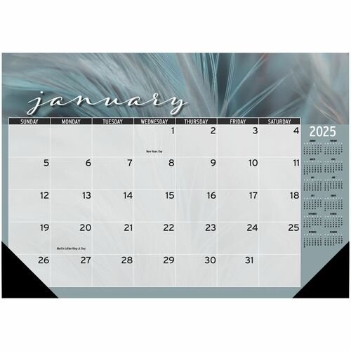 House of Doolittle Recycled Macro View Desk Pad - Desk Size - 12 Month - January 2025 - December 2025 - 1 Month Single Page Layout - 18 1/2" x 13" Sheet Size - Glue Top - Desk Pad - Multi - Paper - Daily Block, Printed, Dated Planning Page - 1 Each