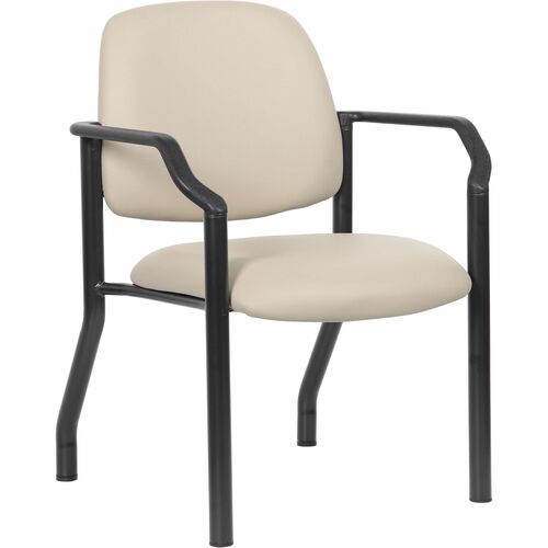 Boss Mid-back Guest Chair - Mid Back - Four-legged Base - Black, Beige - Vinyl - 1 Each