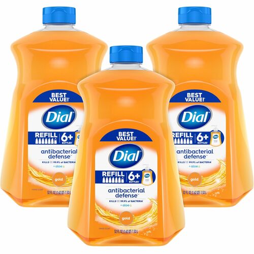 Dial Antibacterial Defense Liquid Hand Soap - 52 fl oz (1537.8 mL) - Bottle Dispenser - Bacteria Remover - Hand - Antibacterial - Gold - Recycled - Cruelty-free, Paraben-free, Phthalate-free, Silicone-free, pH Balanced - 3 / Carton